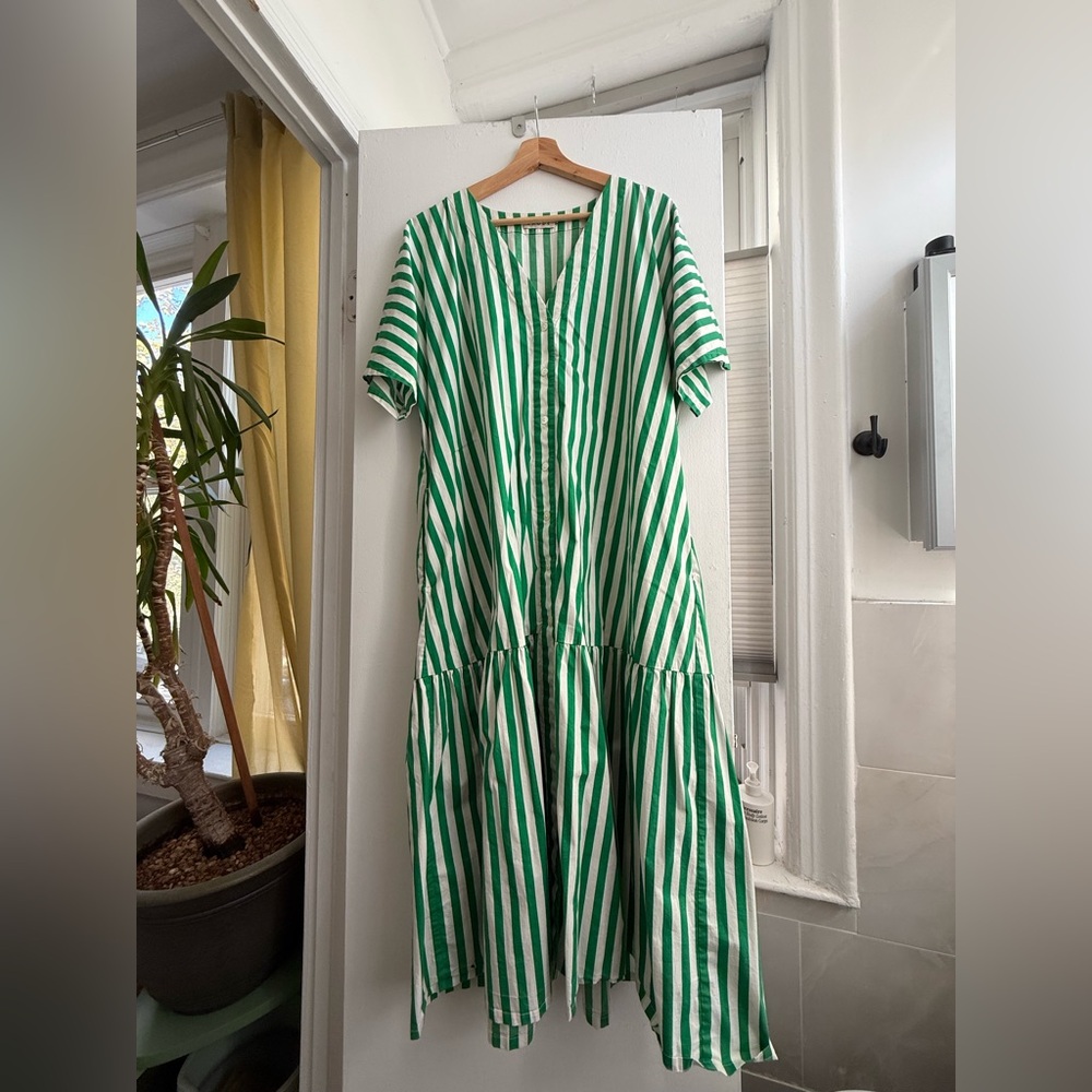 RHODE Green and White Midi Dress